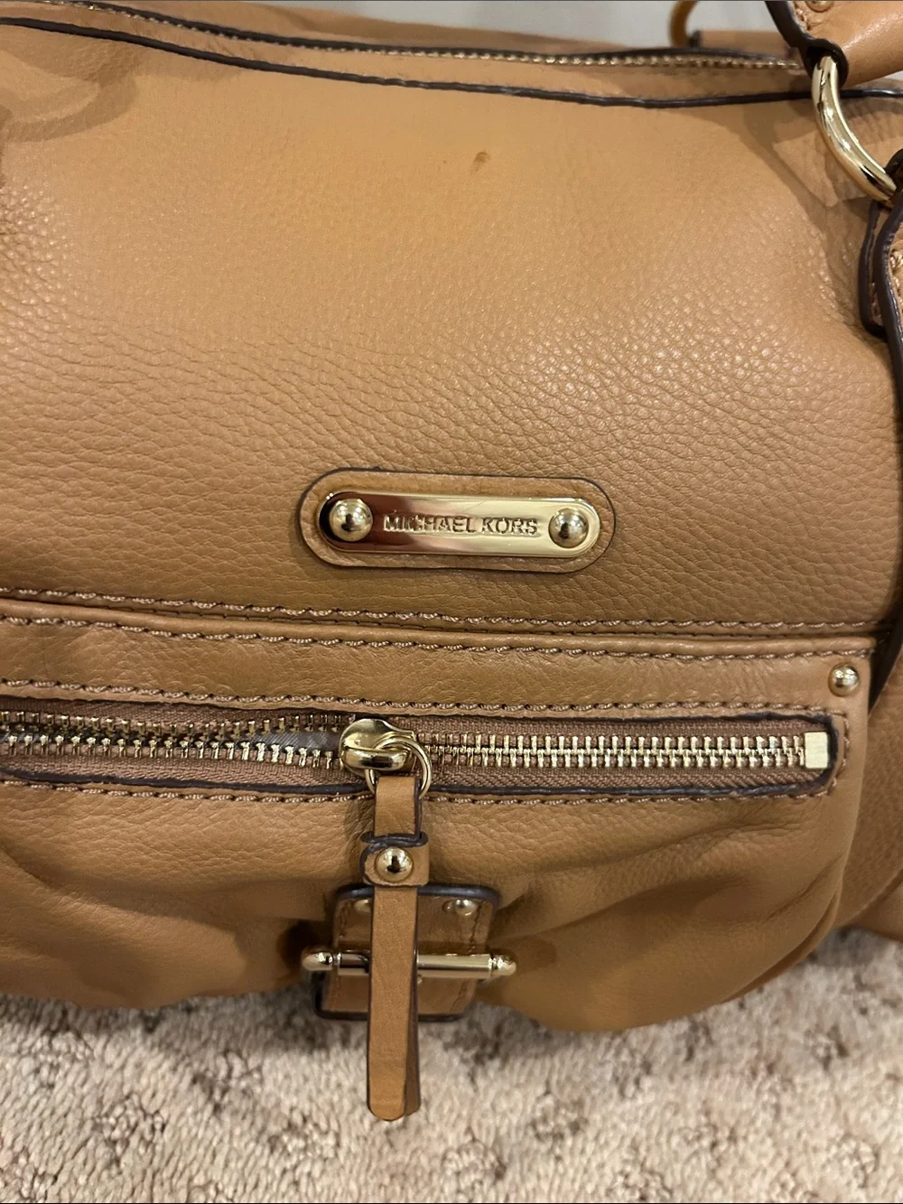 Michael Kors Caramel Tan Leather Satchel with Gold Hardware